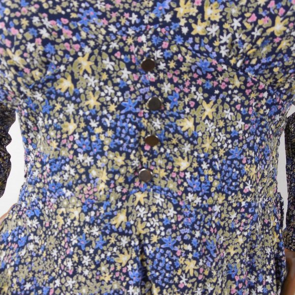 LEITH Top L Floral Ditsy Print Blouse V Neck Shirt Long Sleeves Multi-Colored - Picture 7 of 11